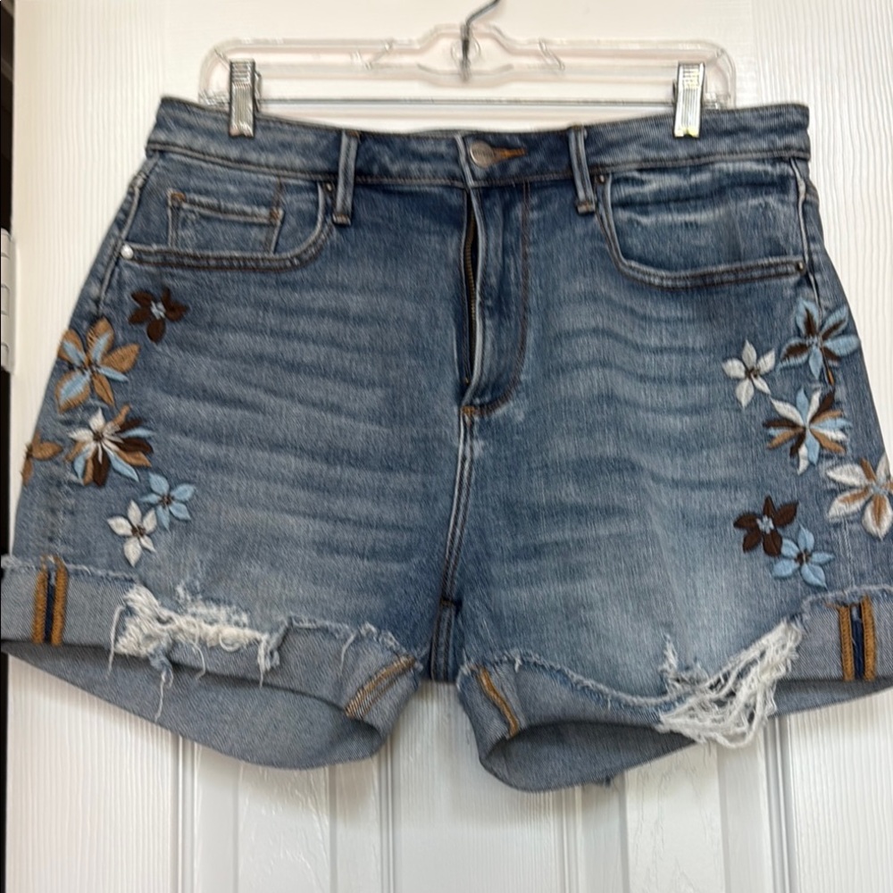 DRIFTWOOD Blue and White Jean Shorts with Embellishments